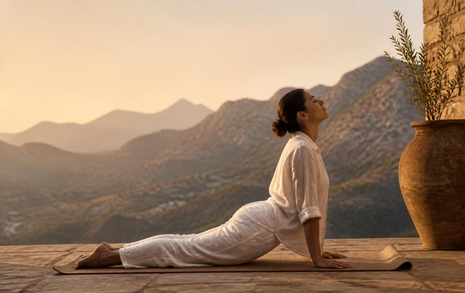 Movement session on a terrace at a retreat